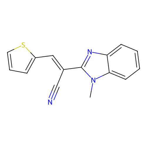 (2E)-2-(1-methylbenzimidazol-2-yl)-3-(2-thienyl)prop-2-enenitrile structure