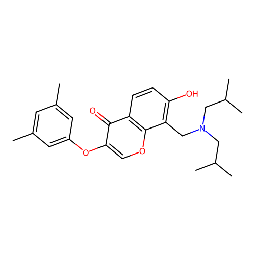 8-[[bis(2-methylpropyl)amino]methyl]-3-(3,5-dimethylphenoxy)-7-hydroxychromen-4-one structure