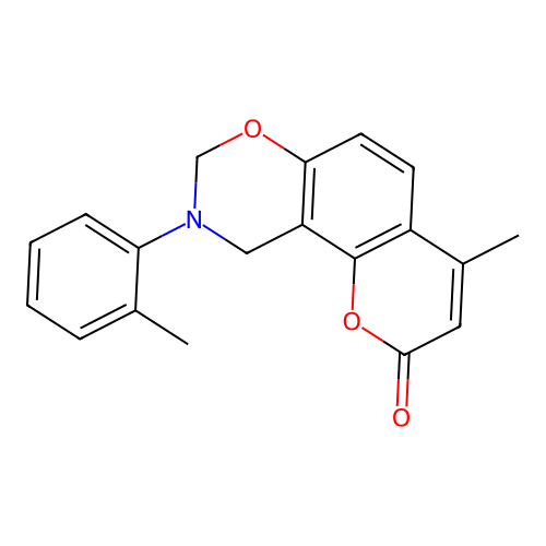 4-methyl-9-(o-tolyl)-9,10-dihydrochromeno[8,7-e][1,3]oxazin-2(8H)-one structure