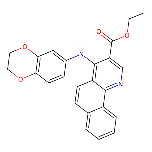 Ethyl 4-(2,3-dihydro-1,4-benzodioxin-6-ylamino)benzo[h]quinoline-3-carboxylate structure