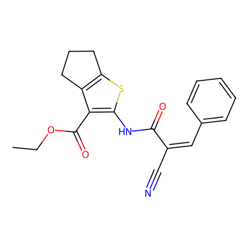 (Z)-ethyl 2-(2-cyano-3-phenylacrylamido)-5,6-dihydro-4H-cyclopenta[b]thiophene-3-carboxylate structure