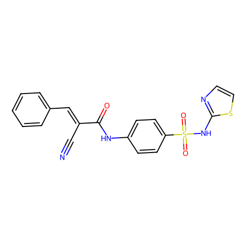 (2E)-2-cyano-3-phenyl-N-[4-(1,3-thiazol-2-ylsulfamoyl)phenyl]prop-2-enamide structure
