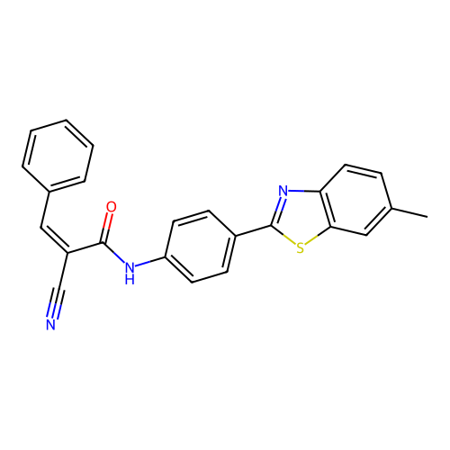 (2Z)-2-cyano-N-[4-(6-methyl-1,3-benzothiazol-2-yl)phenyl]-3-phenylprop-2-enamide structure