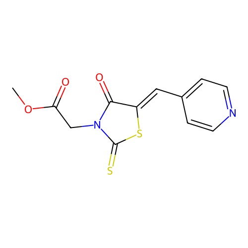 (Z)-methyl 2-(4-oxo-5-(pyridin-4-ylmethylene)-2-thioxothiazolidin-3-yl)acetate structure