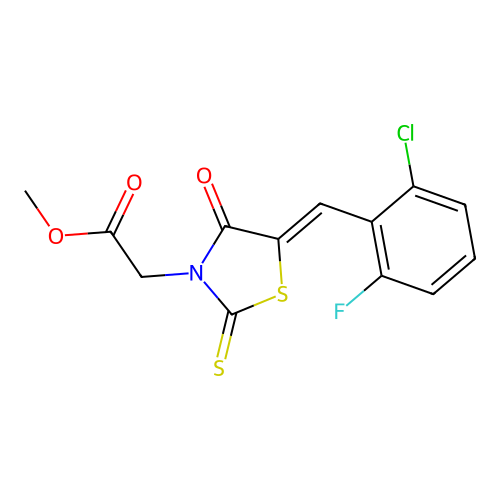 (Z)-methyl 2-(5-(2-chloro-6-fluorobenzylidene)-4-oxo-2-thioxothiazolidin-3-yl)acetate structure