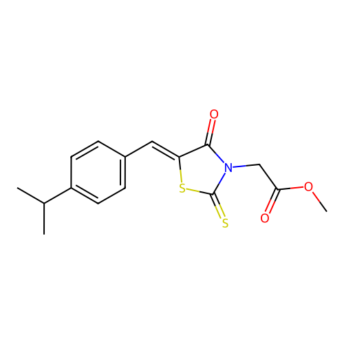 (Z)-methyl 2-(5-(4-isopropylbenzylidene)-4-oxo-2-thioxothiazolidin-3-yl)acetate structure