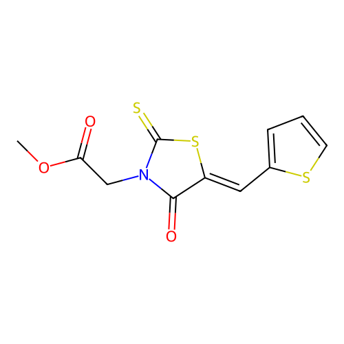(Z)-methyl 2-(4-oxo-5-(thiophen-2-ylmethylene)-2-thioxothiazolidin-3-yl)acetate structure