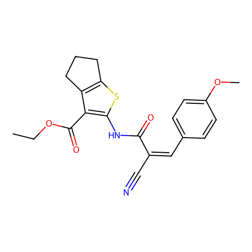 (Z)-ethyl 2-(2-cyano-3-(4-methoxyphenyl)acrylamido)-5,6-dihydro-4H-cyclopenta[b]thiophene-3-carboxylate structure