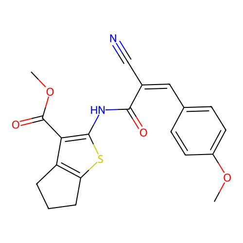 (Z)-methyl 2-(2-cyano-3-(4-methoxyphenyl)acrylamido)-5,6-dihydro-4H-cyclopenta[b]thiophene-3-carboxylate structure