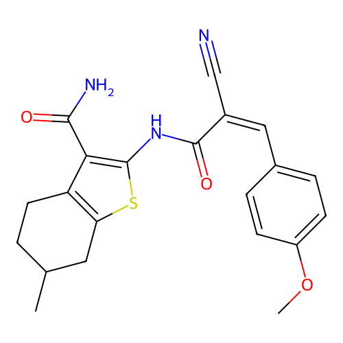 (Z)-2-(2-cyano-3-(4-methoxyphenyl)acrylamido)-6-methyl-4,5,6,7-tetrahydrobenzo[b]thiophene-3-carboxamide structure