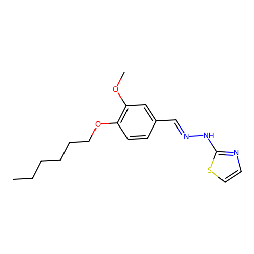 N-[(4-hexoxy-3-methoxyphenyl)methylideneamino]-1,3-thiazol-2-amine structure