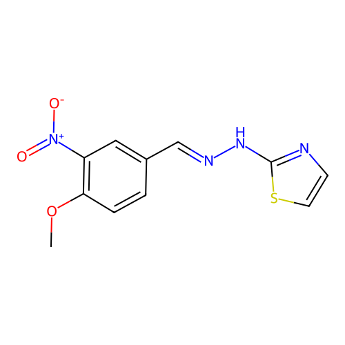 N-[(4-methoxy-3-nitrophenyl)methylideneamino]-1,3-thiazol-2-amine structure