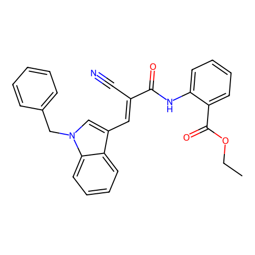 ethyl 2-{[(2E)-3-(1-benzyl-1H-indol-3-yl)-2-cyanoprop-2-enoyl]amino}benzoate structure