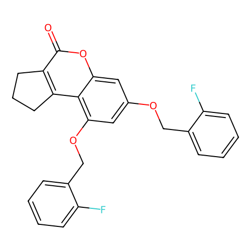 7,9-bis[(2-fluorobenzyl)oxy]-2,3-dihydrocyclopenta[c]chromen-4(1H)-one structure