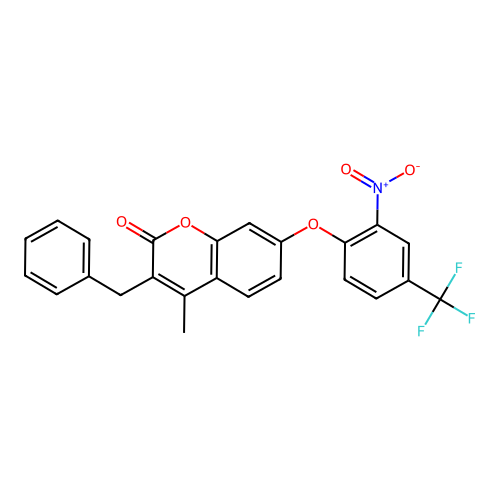 3-benzyl-4-methyl-7-[2-nitro-4-(trifluoromethyl)phenoxy]-2H-chromen-2-one structure