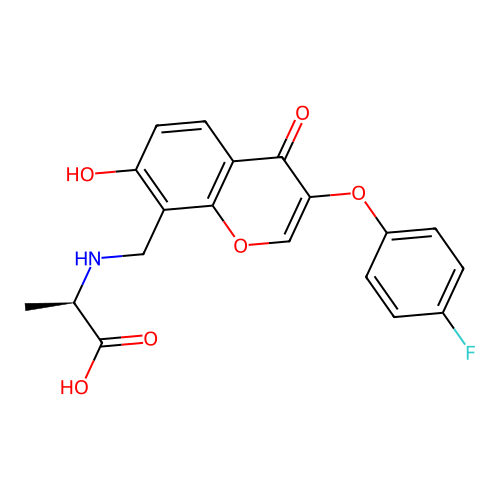 (2R)-2-[[3-(4-fluorophenoxy)-7-hydroxy-4-oxochromen-8-yl]methylamino]propanoic acid structure