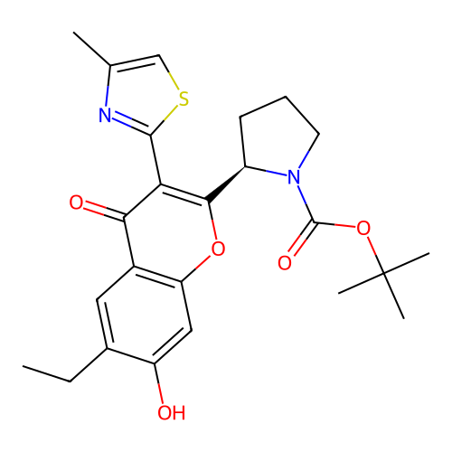 (R)-tert-butyl 2-(6-ethyl-7-hydroxy-3-(4-methylthiazol-2-yl)-4-oxo-4H-chromen-2-yl)pyrrolidine-1-carboxylate structure