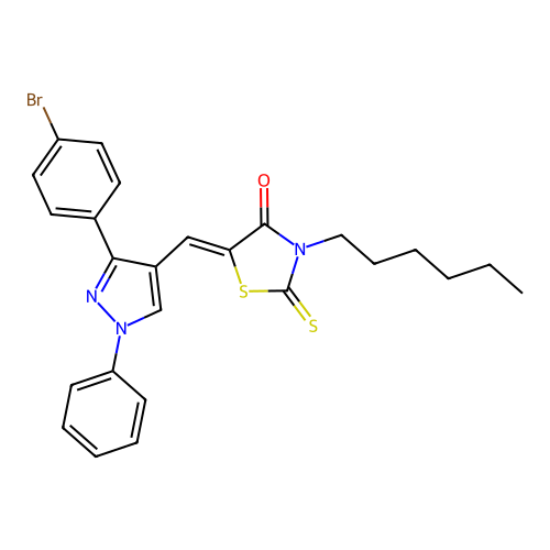 5-((3-(4-Bromophenyl)-1-phenyl-1H-pyrazol-4-yl)methylene)-3-hexyl-2-thioxothiazolidin-4-one structure