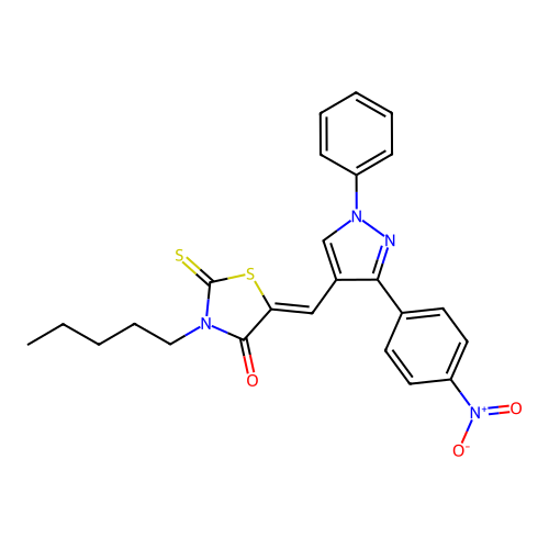 5-((3-(4-Nitrophenyl)-1-phenyl-1H-pyrazol-4-yl)methylene)-3-pentyl-2-thioxothiazolidin-4-one structure