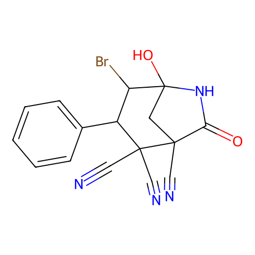 4-Bromo-5-hydroxy-7-oxo-3-phenyl-6-azabicyclo[3.2.1]octane-1,2,2-tricarbonitrile structure