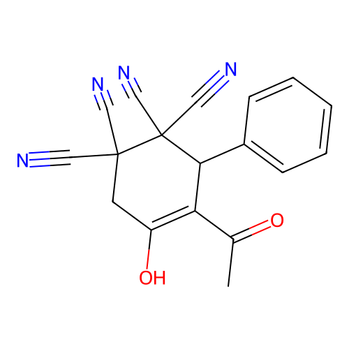 4-Acetyl-5-hydroxy-3-phenylcyclohex-4-ene-1,1,2,2-tetracarbonitrile structure