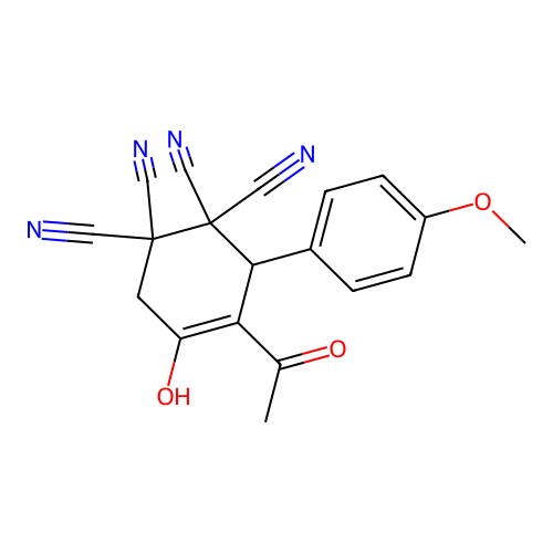 4-Acetyl-5-hydroxy-3-(4-methoxyphenyl)cyclohex-4-ene-1,1,2,2-tetracarbonitrile structure
