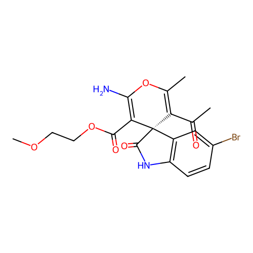 (S)-2-methoxyethyl 3'-acetyl-6'-amino-5-bromo-2'-methyl-2-oxospiro[indoline-3,4'-pyran]-5'-carboxylate structure