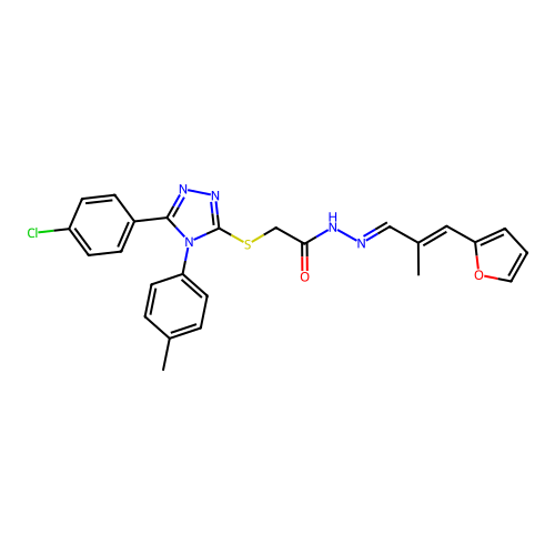 2-((5-(4-Chlorophenyl)-4-(p-tolyl)-4H-1,2,4-triazol-3-yl)thio)-N'-(3-(furan-2-yl)-2-methylallylidene)acetohydrazide structure