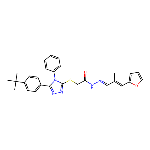 2-{[5-(4-tert-butylphenyl)-4-phenyl-4H-1,2,4-triazol-3-yl]sulfanyl}-N'-[(1E,2E)-3-(furan-2-yl)-2-methylprop-2-en-1-ylidene]acetohydrazide structure