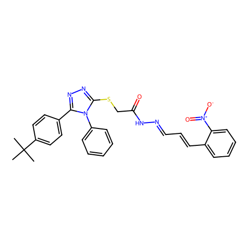 2-{[5-(4-tert-butylphenyl)-4-phenyl-4H-1,2,4-triazol-3-yl]sulfanyl}-N'-[(1E,2E)-3-(2-nitrophenyl)prop-2-en-1-ylidene]acetohydrazide structure