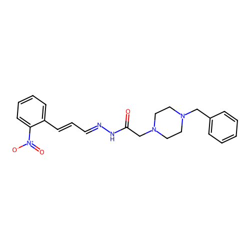 (E)-2-(4-benzylpiperazin-1-yl)-N'-((E)-3-(2-nitrophenyl)allylidene)acetohydrazide structure