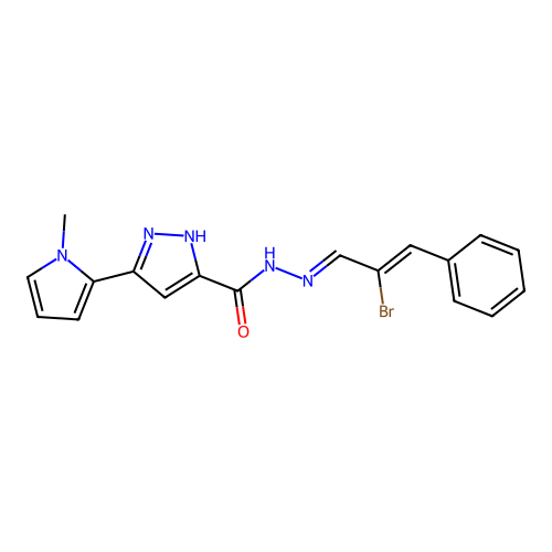 N'-(2-bromo-3-phenyl-2-propen-1-ylidene)-3-(1-methyl-1H-pyrrol-2-yl)-1H-pyrazole-5-carbohydrazide structure