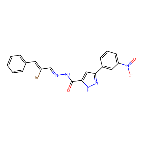 N'-(2-BR-3-PH-2-Propenylidene)-3-(3-nitrophenyl)-1H-pyrazole-5-carbohydrazide structure