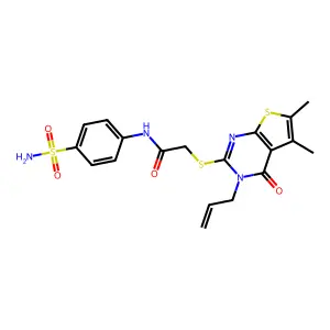 2-((3-allyl-5,6-dimethyl-4-oxo-3,4-dihydrothieno[2,3-d]pyrimidin-2-yl)thio)-N-(4-sulfamoylphenyl)acetamide structure