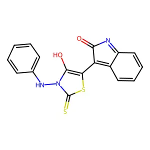 (Z)-5-(2-oxoindolin-3-ylidene)-3-(phenylamino)-2-thioxothiazolidin-4-one structure