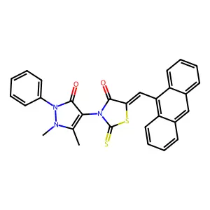 (5Z)-5-[(anthracen-9-yl)methylidene]-3-(1,5-dimethyl-3-oxo-2-phenyl-2,3-dihydro-1H-pyrazol-4-yl)-2-sulfanylidene-1,3-thiazolidin-4-one structure