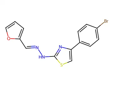 (E)-4-(4-bromophenyl)-2-((E)-(furan-2-ylmethylene)hydrazono)-2,3-dihydrothiazole structure