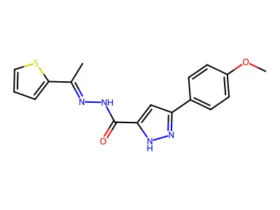 3-(4-methoxyphenyl)-N'-[(1E)-1-(thiophen-2-yl)ethylidene]-1H-pyrazole-5-carbohydrazide structure