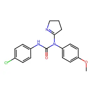 3-(4-chlorophenyl)-1-(3,4-dihydro-2H-pyrrol-5-yl)-1-(4-methoxyphenyl)urea structure