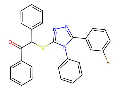 2-((5-(3-Bromophenyl)-4-phenyl-4H-1,2,4-triazol-3-YL)thio)-1,2-diphenylethanone structure
