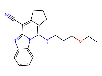 11-[(3-ethoxypropyl)amino]-2,3-dihydro-1H-cyclopenta[4,5]pyrido[1,2-a]benzimidazole-4-carbonitrile structure