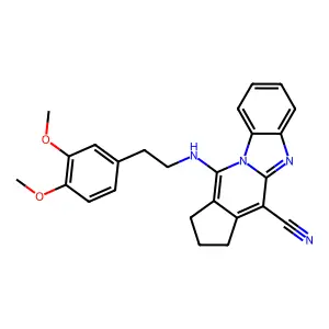 16-{[2-(3,4-dimethoxyphenyl)ethyl]amino}-1,8-diazatetracyclo[7.7.0.0^{2,7}.0^{11,15}]hexadeca-2(7),3,5,8,10,15-hexaene-10-carbonitrile structure