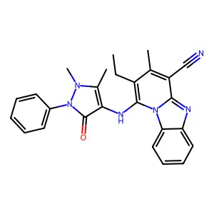 1-((1,5-dimethyl-3-oxo-2-phenyl-2,3-dihydro-1H-pyrazol-4-yl)amino)-2-ethyl-3-methylbenzo[4,5]imidazo[1,2-a]pyridine-4-carbonitrile structure