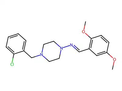 4-(2-chlorobenzyl)-N-(2,5-dimethoxybenzylidene)piperazin-1-amine structure