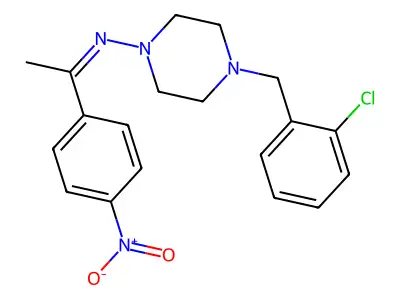 4-(2-chlorobenzyl)-N-[(1Z)-1-(4-nitrophenyl)ethylidene]piperazin-1-amine structure