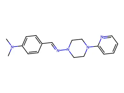 N,N-dimethyl-4-[(E)-(4-pyridin-2-ylpiperazin-1-yl)iminomethyl]aniline structure