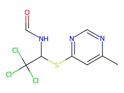 N-{2,2,2-Trichloro-1-[(6-methylpyrimidin-4-YL)sulfanyl]ethyl}formamide structure