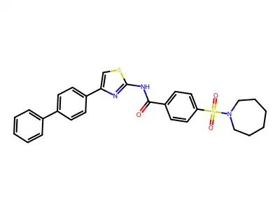 N-(4-([1,1'-biphenyl]-4-yl)thiazol-2-yl)-4-(azepan-1-ylsulfonyl)benzamide structure