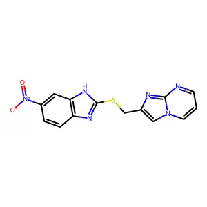 2-(((5-nitro-1H-benzo[d]imidazol-2-yl)thio)methyl)imidazo[1,2-a]pyrimidine structure