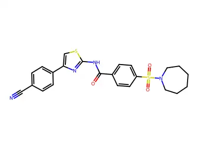 4-(azepan-1-ylsulfonyl)-N-(4-(4-cyanophenyl)thiazol-2-yl)benzamide structure